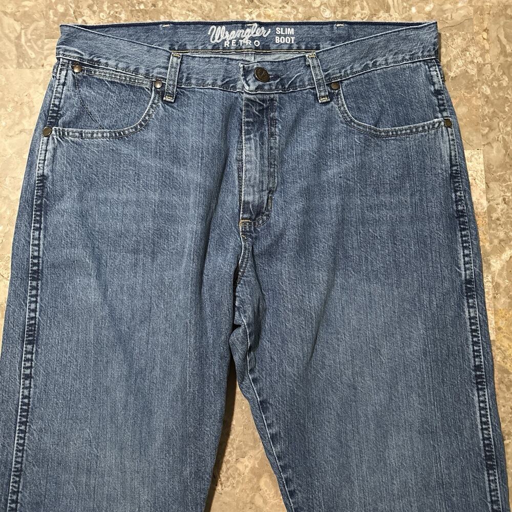 Wrangler Retro Jeans Mens 36x34 Blue Slim Boot Cut Denim Cotton Western Rodeo